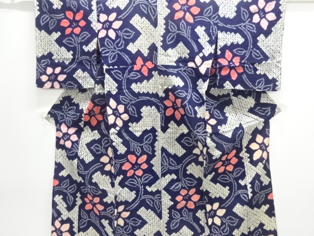 アンティーク　有松鳴海本絞り　花模様着物